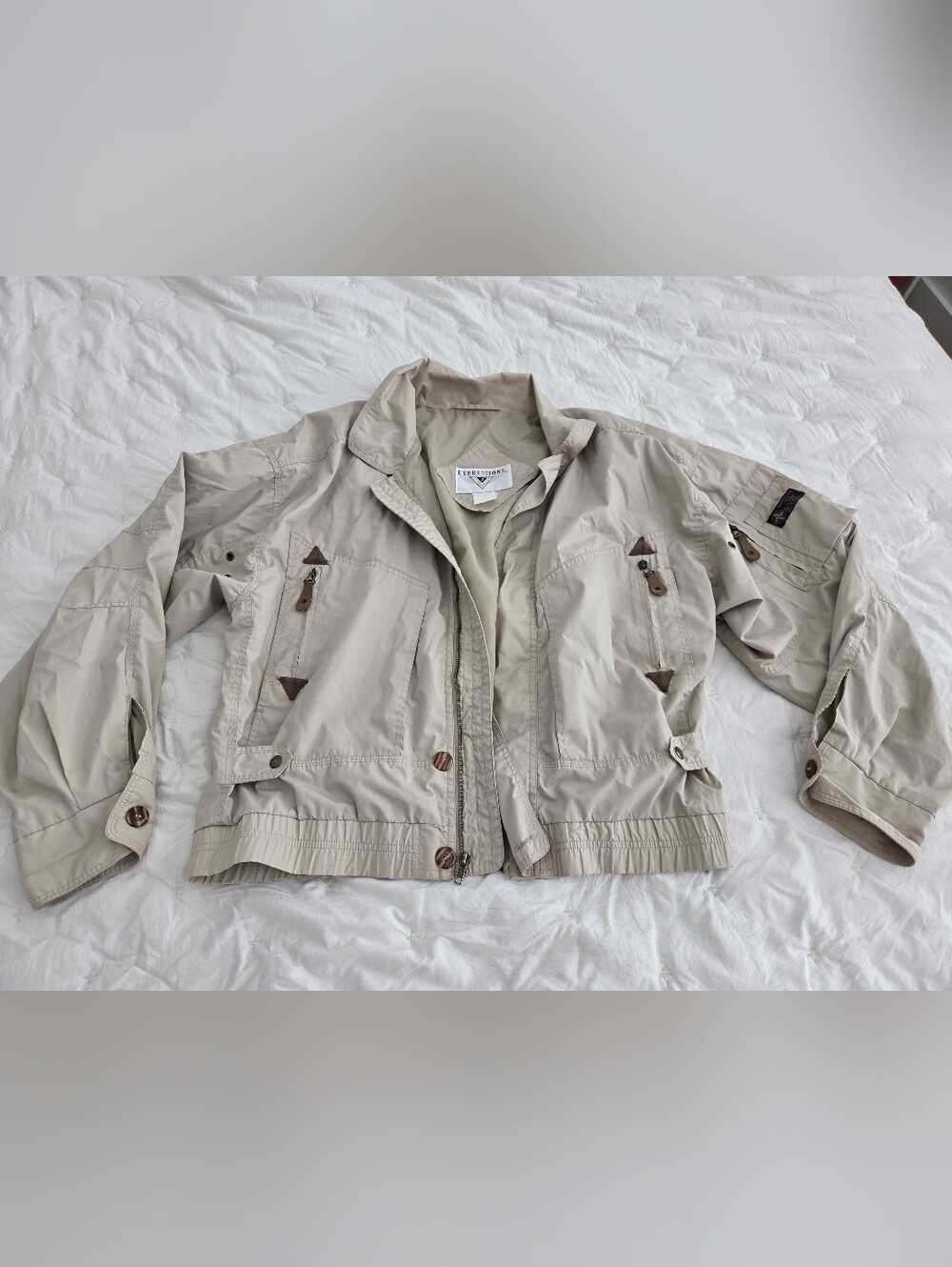 Vintage Puffy Neutral Beige Men's Cargo Jacket